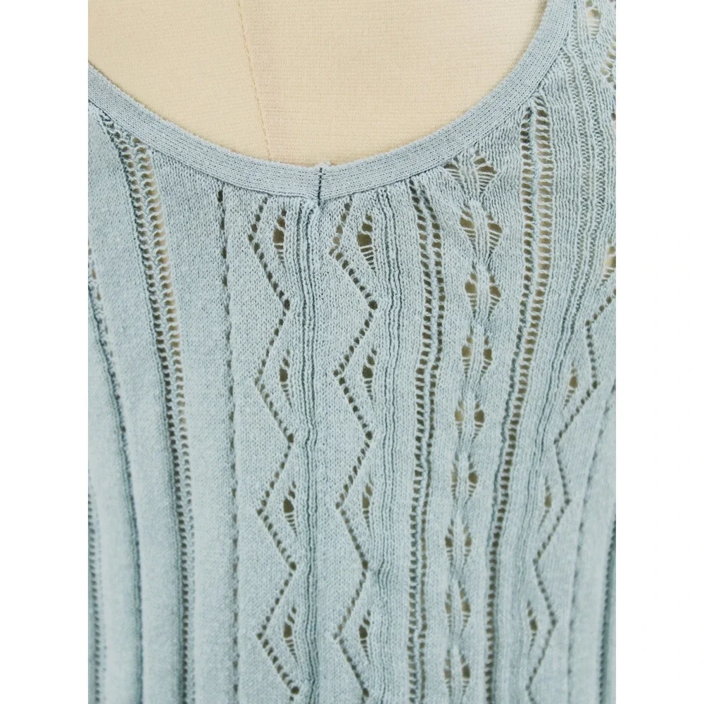 American Eagle Button Front Tank Top Size Medium Blue Knit Ruffle Hem - Picture 3 of 14